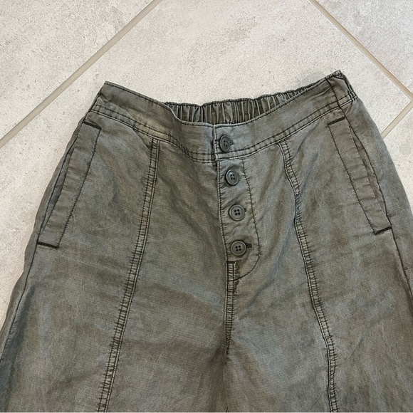 Free People XS Olive Green Linen Button Front Utility Cropped Pants - Picture 5 of 7